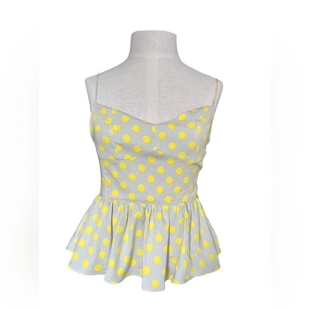 ZARA WOMAN BEIGE With YELLOW POLKA-DOT V-NECK CROP TOP 3067/035/050 size small - Picture 5 of 9